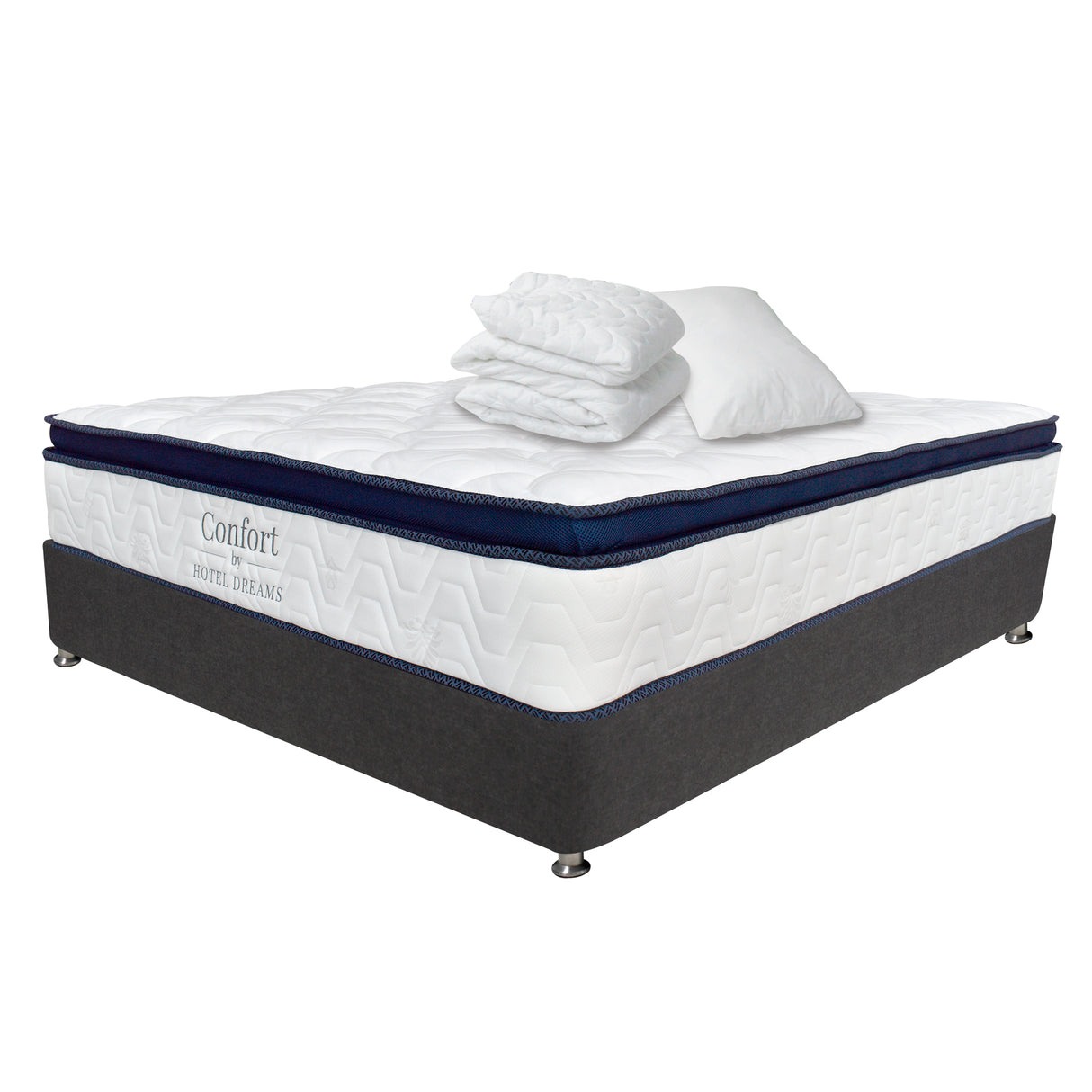 Combo Colchón y Base Cama Confort Blanco y Azul Oscuro Sencillo 100 X 190 Cm Medio Firme Ortopedico - Colchones | Bylmo