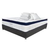 Combo Colchón y Base Cama Confort Blanco y Azul Oscuro Doble 140 X 190 Cm Medio Firme Ortopedico - Colchones | Bylmo