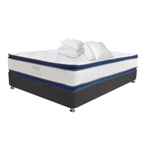 Combo Colchón y Base Cama Vitality Blanco y Azul Oscuro Doble 140 X 190 Cm Medio Firme Ortopedico - Colchones | Bylmo
