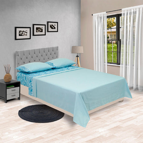 Juego de Sabanas Barcelona Cosmopolita 4 piezas 160x190cm Azul Microfibra suavizada. - Sabanas | Bylmo