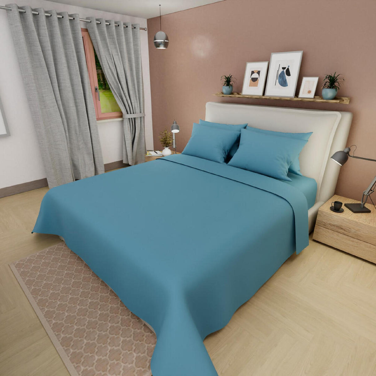 Juego de Sabanas Basic Azul Pastel 4 Piezas Moderno Queen 160x190cm - Sabanas | Bylmo