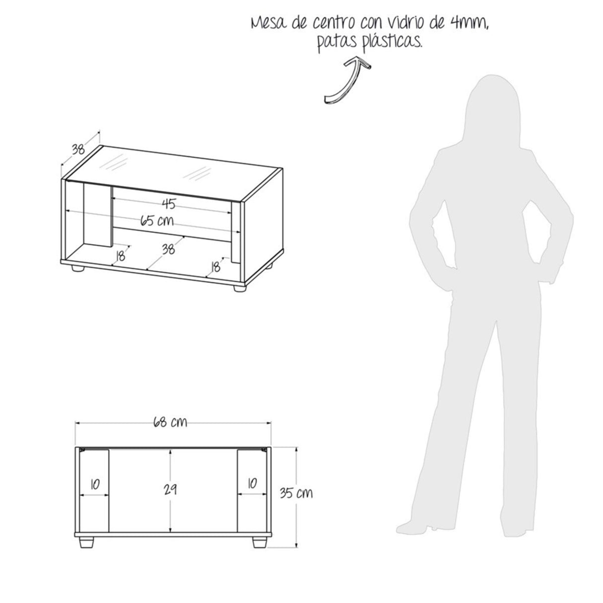Mesa de Centro Galia Duna 68x35cm Rectangular Con Compartimiento - Mesas de Centro | Bylmo