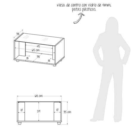 Mesa de Centro Galia Duna 68x35cm Rectangular Con Compartimiento - Mesas de Centro | Bylmo
