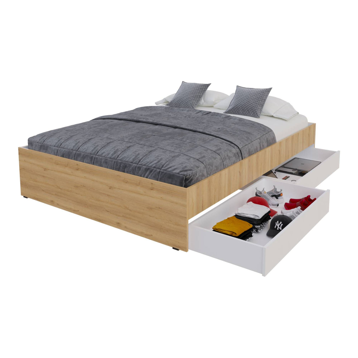Cama Chicago Duna y Blanco Para Cama Doble 140 X 190 Sin Cabecero y Almacenamiento - Camas | Bylmo