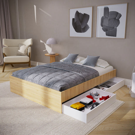 Cama Chicago Duna y Blanco Para Cama Doble 140 X 190 Sin Cabecero y Almacenamiento - Camas | Bylmo