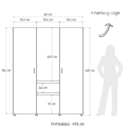 Closet Mary Gales y Wengue 160x200cm Con Dos Cajones - Closets | Bylmo