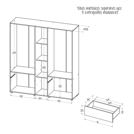 Closet Venecia Niebla y Blanco 180x200cm Con Dos Cajones - Closets | Bylmo
