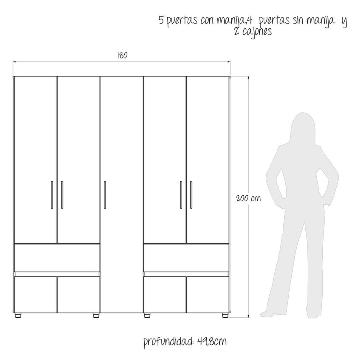 Closet Venecia Niebla y Blanco 180x200cm Con Dos Cajones - Closets | Bylmo