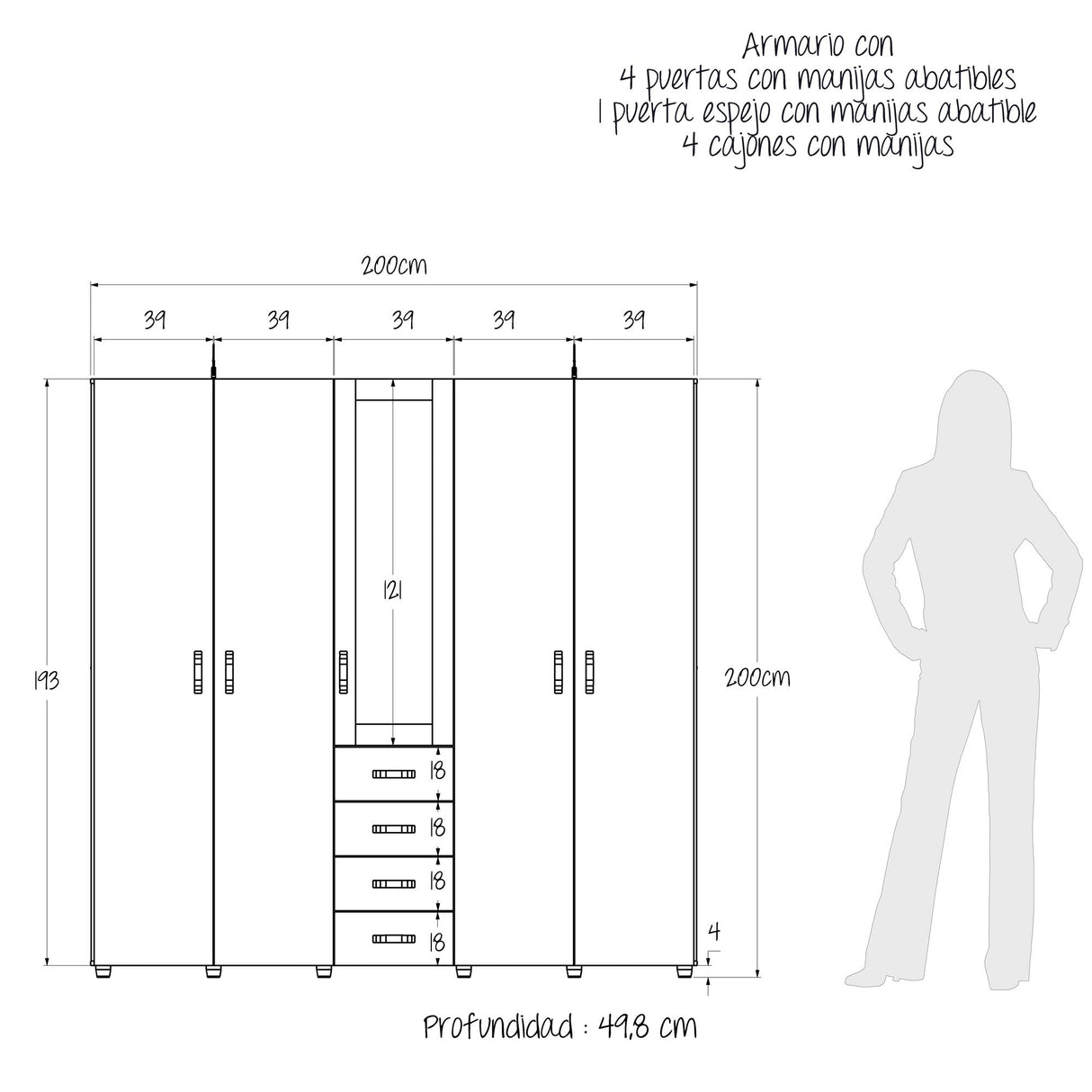 Closet Atenas Niebla y Blanco 200x200cm Con Cuatro Cajones y Con Espejo - Closets | Bylmo