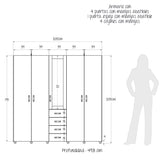 Closet Atenas Niebla y Blanco 200x200cm Con Cuatro Cajones y Con Espejo - Closets | Bylmo