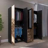 Closet Atenas Gales y Wengue 200x200cm Con Cuatro Cajones y Con Espejo - Closets | Bylmo