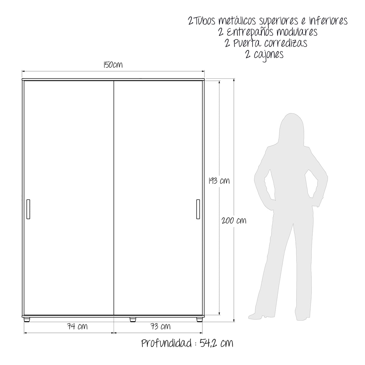 Closet Berlín Niebla y Blanco 150x200cm Con Dos Cajones - Closets | Bylmo