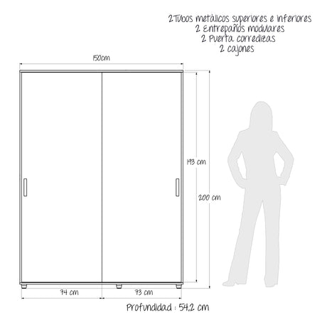 Closet Berlín Niebla y Blanco 150x200cm Con Dos Cajones - Closets | Bylmo