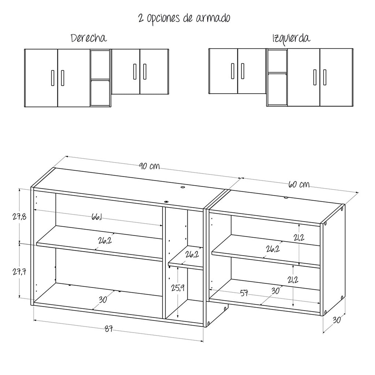 Mueble Superior Hannah Blanco y Wengue 150x56cm Para Lado Izquierdo o Derecho - Muebles Superiores | Bylmo