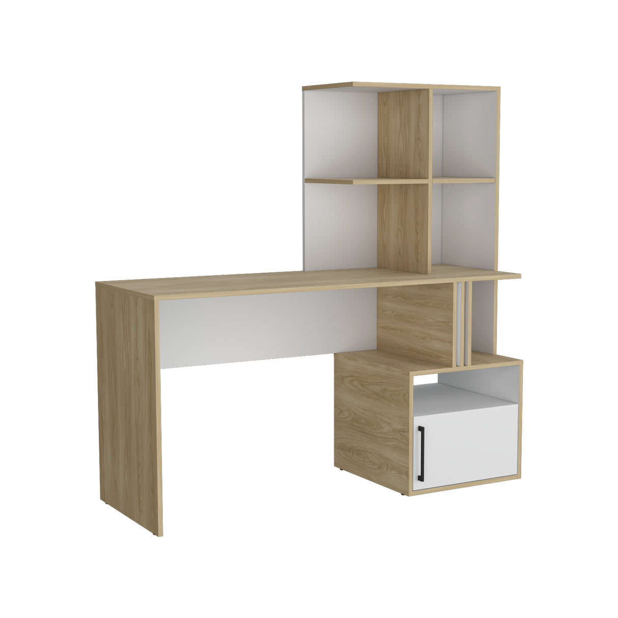 Escritorio Vance Fresno Europeo y Blanco 140x140cm Con Organizador de Libros y Archivador - ESCRITORIOS | Bylmo