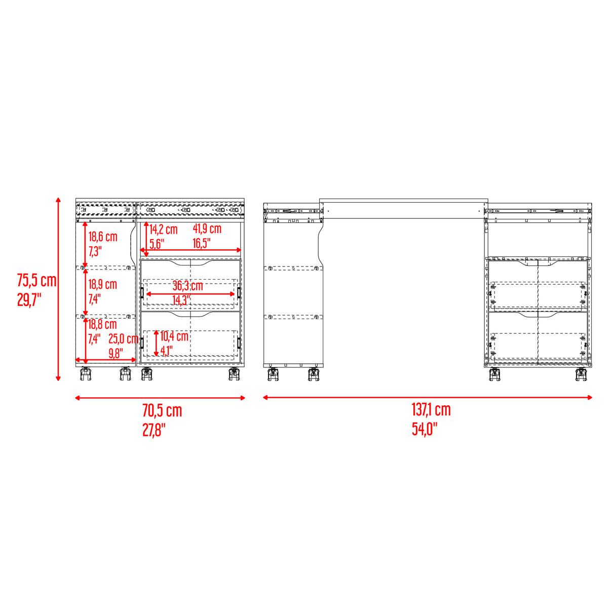 Escritorio Extensible San Diego Fresno Europeo 70.5x75.5cm Con Archivador - ESCRITORIOS | Bylmo
