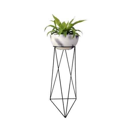 Combo Matera Bowl Grande Cónica Mármol negro y Negro Mate 29x14cm Tradicionales De Piso Con Base Metálica - MATERAS Y MACETAS | Bylmo