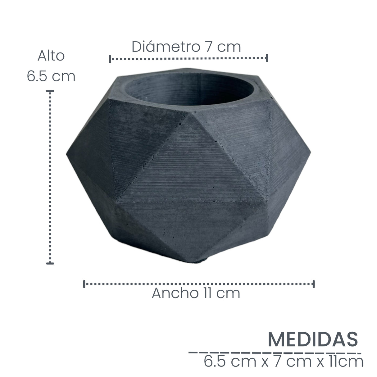 Matera de mesa Pequeña Adara Petty Negro 11x6.5cm Hexagonal - MATERAS Y MACETAS | Bylmo