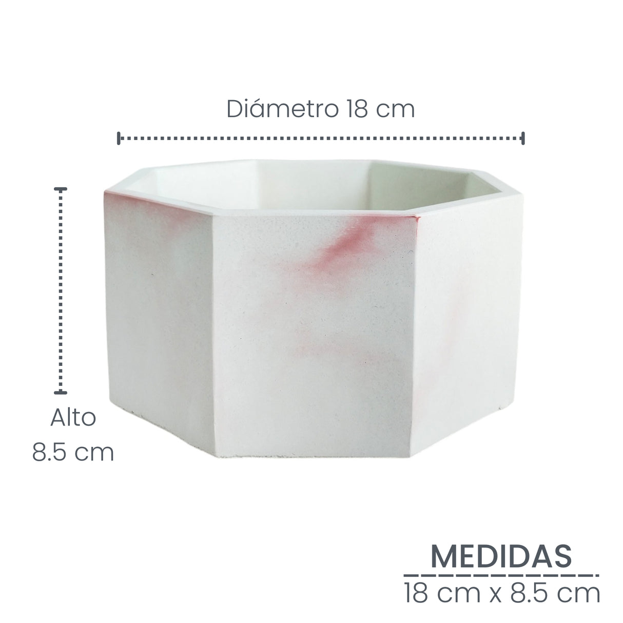 Matera de mesa Mediana Terrario Mármol rosa 18x8.5cm Hexagonal - MATERAS Y MACETAS | Bylmo