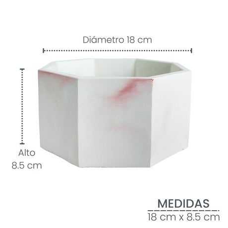 Matera de mesa Mediana Terrario Mármol rosa 18x8.5cm Hexagonal - MATERAS Y MACETAS | Bylmo