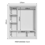 Closet Mônaco Blanco 210x21.4cm con Cuatro Entrepaños Tres Puertas y Con Espejo - CLOSETS | Bylmo
