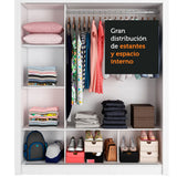 Closet Mônaco Blanco 210x21.4cm con Cuatro Entrepaños Tres Puertas y Con Espejo - CLOSETS | Bylmo