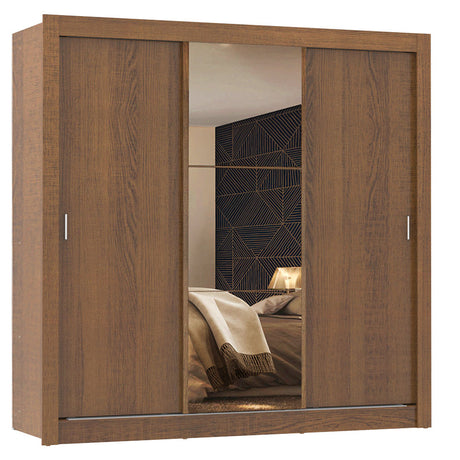 Closet Mônaco Marron 210x21.4cm con Cuatro Entrepaños Tres Puertas y Con Espejo - CLOSETS | Bylmo