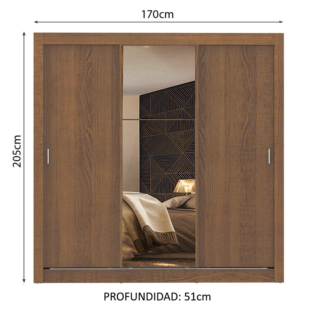 Closet Mônaco Marron 210x21.4cm con Cuatro Entrepaños Tres Puertas y Con Espejo - CLOSETS | Bylmo