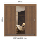 Closet Mônaco Marron 210x21.4cm con Cuatro Entrepaños Tres Puertas y Con Espejo - CLOSETS | Bylmo