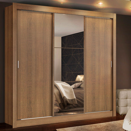 Closet Mônaco Marron 210x21.4cm con Cuatro Entrepaños Tres Puertas y Con Espejo - CLOSETS | Bylmo