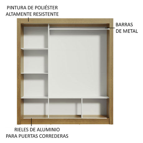 Closet Mônaco Marron 210x25.7cm con Cuatro Entrepaños Tres Puertas y Con Espejo - CLOSETS | Bylmo