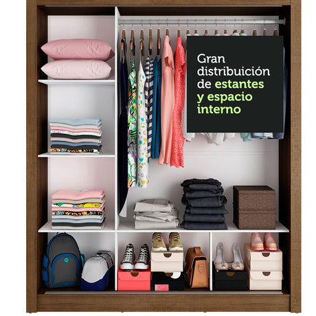 Closet Mônaco Marron 210x25.7cm con Cuatro Entrepaños Tres Puertas y Con Espejo - CLOSETS | Bylmo