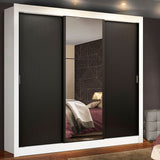 Closet Mônaco Blanco y Negro 210x21.4cm con Cuatro Entrepaños Tres Puertas y Con Espejo - CLOSETS | Bylmo