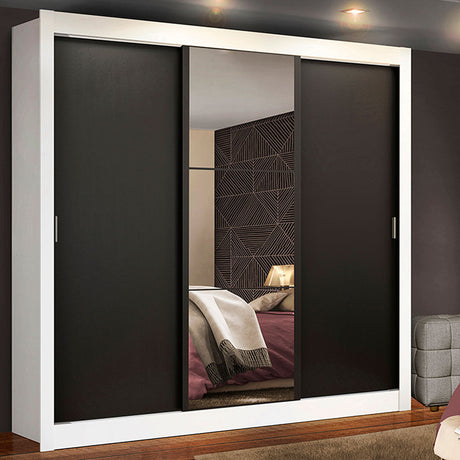 Closet Mônaco Blanco y Negro 210x21.4cm con Cuatro Entrepaños Tres Puertas y Con Espejo - CLOSETS | Bylmo