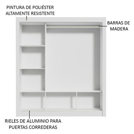 Closet Mônaco Blanco y Negro 210x21.4cm con Cuatro Entrepaños Tres Puertas y Con Espejo - CLOSETS | Bylmo