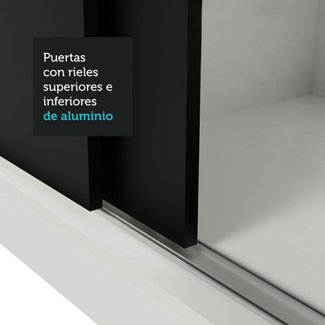 Closet Mônaco Blanco y Negro 210x21.4cm con Cuatro Entrepaños Tres Puertas y Con Espejo - CLOSETS | Bylmo