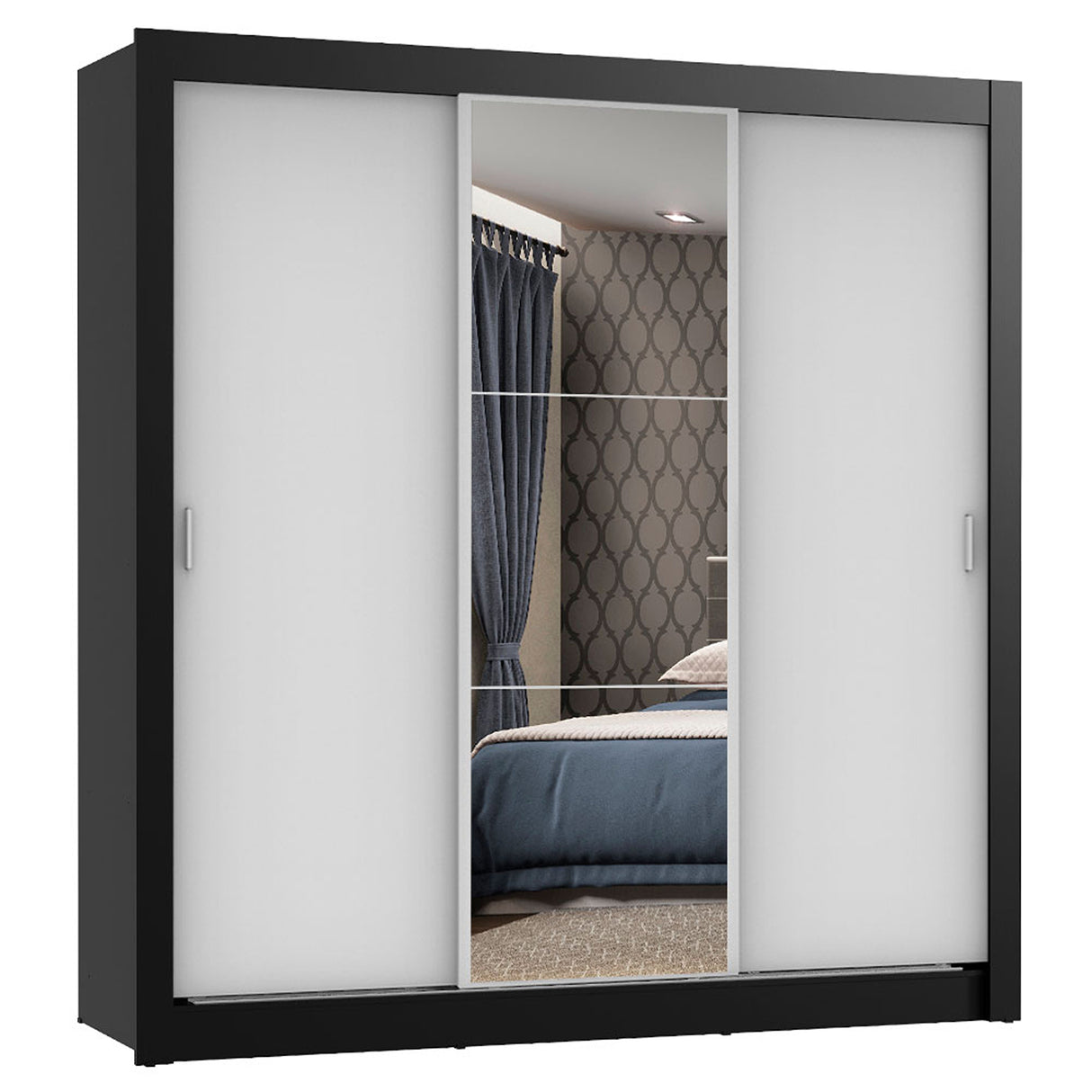 Closet Mônaco Negro y Blanco 210x21.4cm con Cuatro Entrepaños Tres Puertas y Con Espejo - CLOSETS | Bylmo