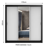 Closet Mônaco Negro y Blanco 210x21.4cm con Cuatro Entrepaños Tres Puertas y Con Espejo - CLOSETS | Bylmo