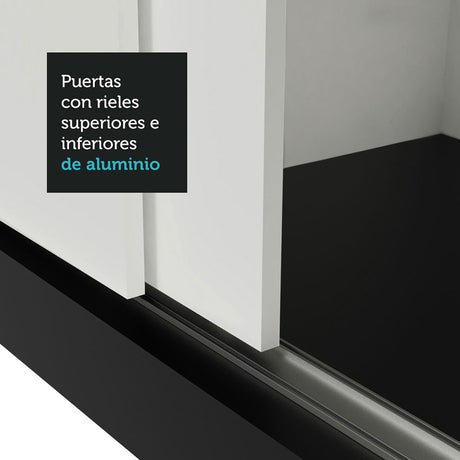 Closet Mônaco Negro y Blanco 210x21.4cm con Cuatro Entrepaños Tres Puertas y Con Espejo - CLOSETS | Bylmo