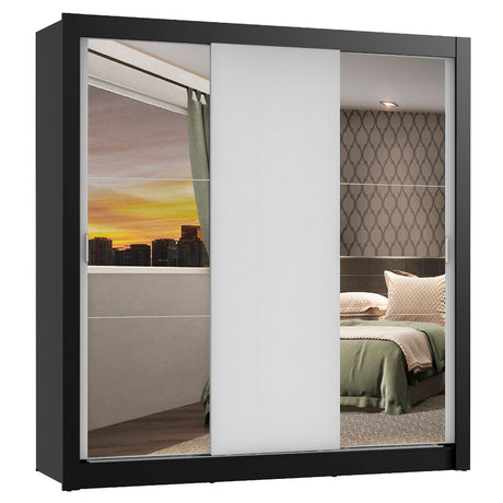 Closet Mônaco Negro y Blanco 210x25.7cm con Cuatro Entrepaños Tres Puertas y Con Espejo - CLOSETS | Bylmo