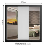 Closet Mônaco Negro y Blanco 210x25.7cm con Cuatro Entrepaños Tres Puertas y Con Espejo - CLOSETS | Bylmo