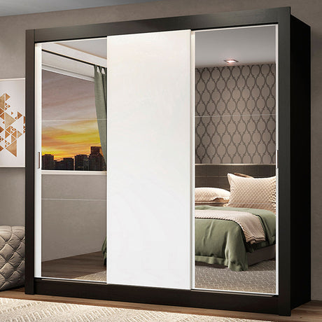 Closet Mônaco Negro y Blanco 210x25.7cm con Cuatro Entrepaños Tres Puertas y Con Espejo - CLOSETS | Bylmo