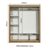 Closet Mônaco Marron y Negro 210x17.1cm con Cuatro Entrepaños y Tres Puertas - CLOSETS | Bylmo