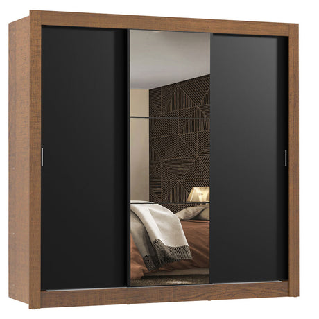 Closet Mônaco Marron y Negro 210x21.4cm con Cuatro Entrepaños Tres Puertas y Con Espejo - CLOSETS | Bylmo
