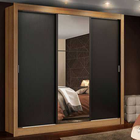 Closet Mônaco Marron y Negro 210x21.4cm con Cuatro Entrepaños Tres Puertas y Con Espejo - CLOSETS | Bylmo