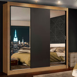 Closet Mônaco Marron y Negro 210x25.7cm con Cuatro Entrepaños Tres Puertas y Con Espejo - CLOSETS | Bylmo