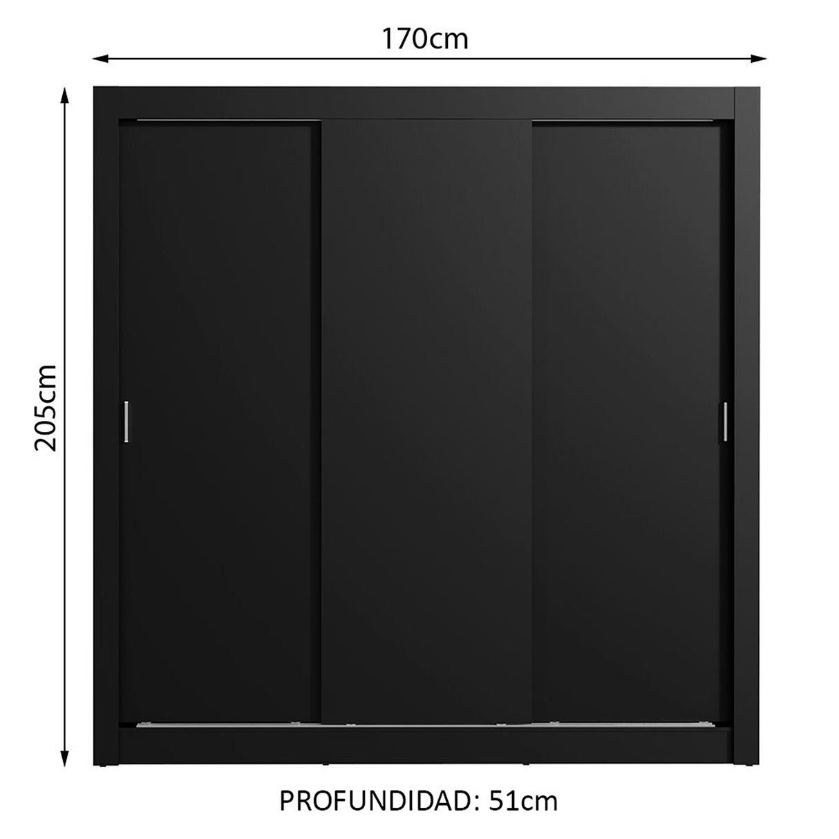 Closet Mônaco Negro 210x17.1cm con Cuatro Entrepaños y Tres Puertas - CLOSETS | Bylmo