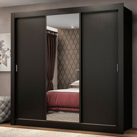 Closet Mônaco Negro 210x21.4cm con Cuatro Entrepaños Tres Puertas y Con Espejo - CLOSETS | Bylmo