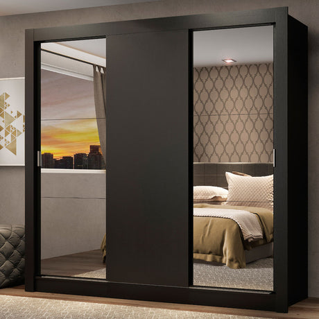 Closet Mônaco Negro 210x25.7cm con Cuatro Entrepaños Tres Puertas y Con Espejo - CLOSETS | Bylmo
