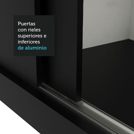 Closet Mônaco Negro 210x25.7cm con Cuatro Entrepaños Tres Puertas y Con Espejo - CLOSETS | Bylmo